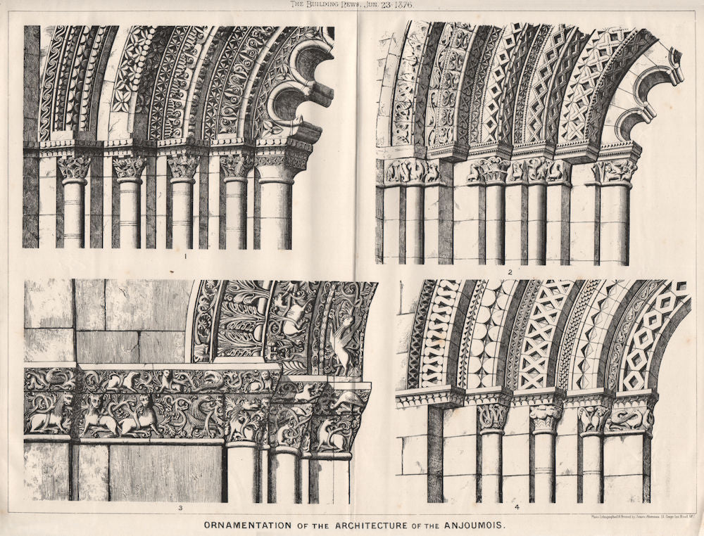 Ornamentation of the architecture of the Anjoumois. Charente 1876 old print